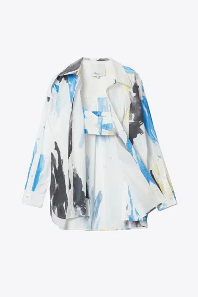 3.1 Phillip Lim Long Sleeve Printed Poplin Shirt With Set-in Bra In Multi