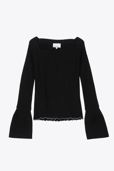 3.1 Phillip Lim Long Sleeve Wool Ribbed Open Neck Sweater In Black