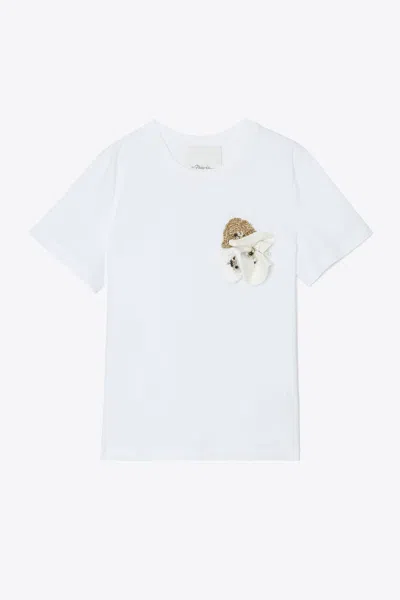 3.1 Phillip Lim Short Sleeve T-shirt With Mixed Media Flower Embroidery In White