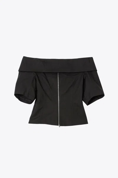 3.1 Phillip Lim Structured Cotton Off Shoulder Zip-front Top In Black