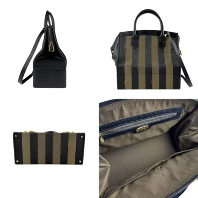 Pre-owned Fendi Black Brown Canvas Leather Handbag Shoulder Bag ()