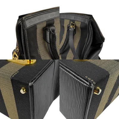 Pre-owned Fendi Black Brown Canvas Leather Handbag Shoulder Bag ()