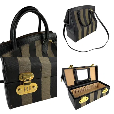 Pre-owned Fendi Black Brown Canvas Leather Handbag Shoulder Bag ()
