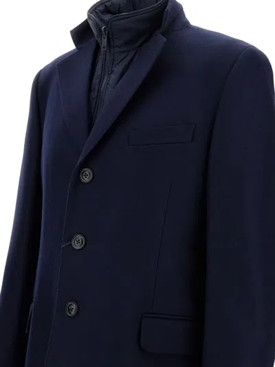 Fay Double Coat With Removable Inner Waistcoat In Blue