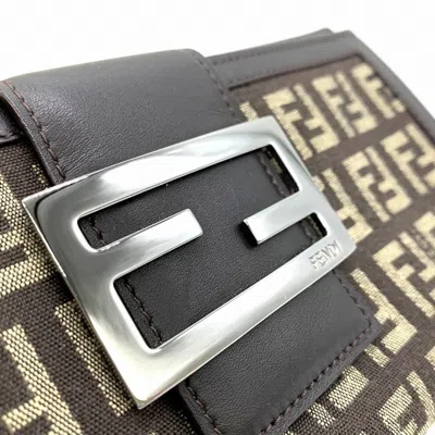Pre-owned Fendi Zucchino Brown Canvas Long Wallet (bi-fold) ()