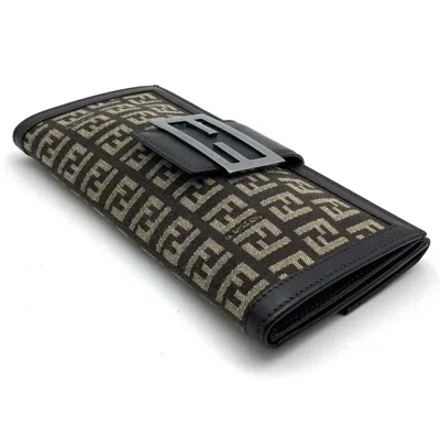 Pre-owned Fendi Zucchino Brown Canvas Long Wallet (bi-fold) ()