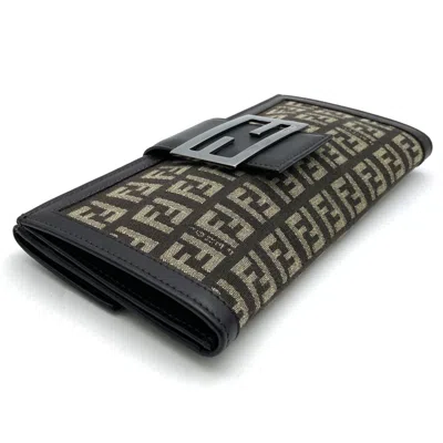 Pre-owned Fendi Zucchino Brown Canvas Long Wallet (bi-fold) ()