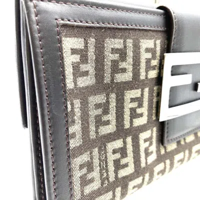 Pre-owned Fendi Zucchino Brown Canvas Long Wallet (bi-fold) ()