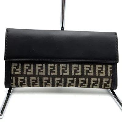 Pre-owned Fendi Zucchino Brown Canvas Long Wallet (bi-fold) ()