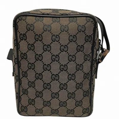Pre-owned Gucci Black Brown Gg Canvas Leather Pochette Shoulder Bag ()