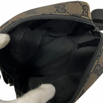 Pre-owned Gucci Black Brown Gg Canvas Leather Pochette Shoulder Bag ()