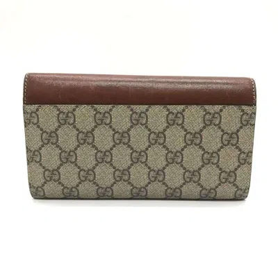 Pre-owned Gucci Brown Gg Supreme Leather Long Wallet (bi-fold) ()