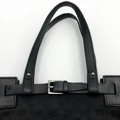 Pre-owned Gucci Gg Canvas Black Gg Canvas Leather Tote Bag ()