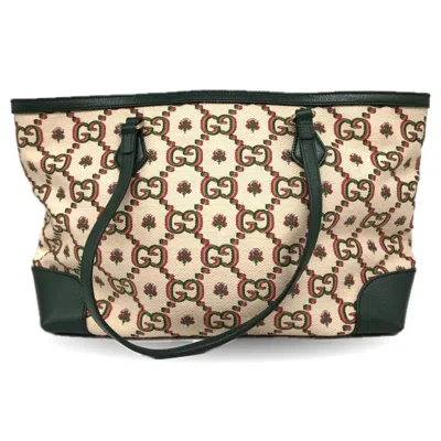 Pre-owned Gucci Gg Canvas Green Gg Canvas Tote Bag ()