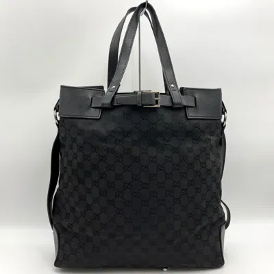 Pre-owned Gucci Gg Canvas Black Gg Canvas Leather Tote Bag ()