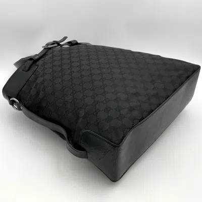 Pre-owned Gucci Gg Canvas Black Gg Canvas Leather Tote Bag ()
