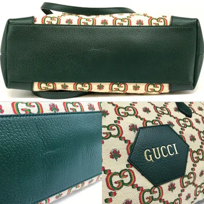 Pre-owned Gucci Gg Canvas Green Gg Canvas Tote Bag ()
