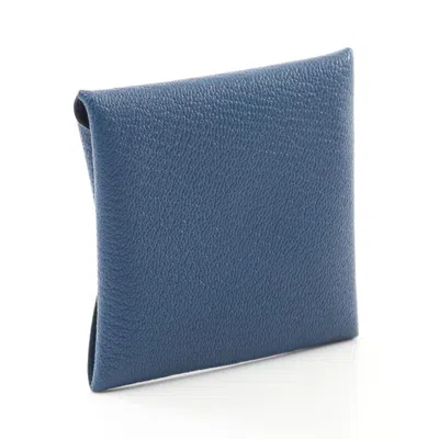 Pre-owned Hermes Blue Chevre Leather Coin Purse/coin Case ()
