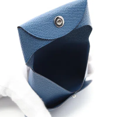 Pre-owned Hermes Blue Chevre Leather Coin Purse/coin Case ()