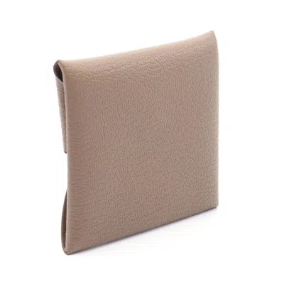 Pre-owned Hermes Brown Etoupe Gray Chevre Leather Coin Purse/coin Case () In Multi
