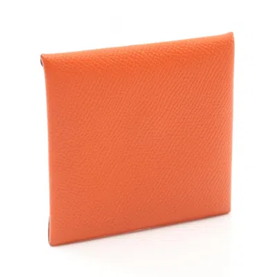Pre-owned Hermes Orange Epsom Leather Coin Purse/coin Case ()