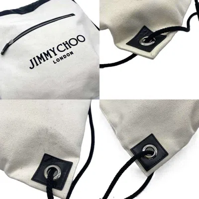 Pre-owned Jimmy Choo Black White Canvas Leather Backpack ()