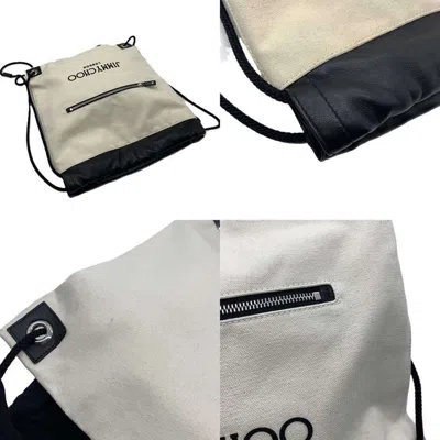Pre-owned Jimmy Choo Black White Canvas Leather Backpack ()