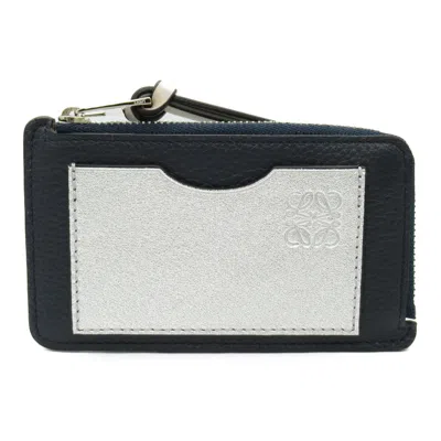 Pre-owned Loewe Navy Silver Leather Coin Purse/coin Case () In Multi