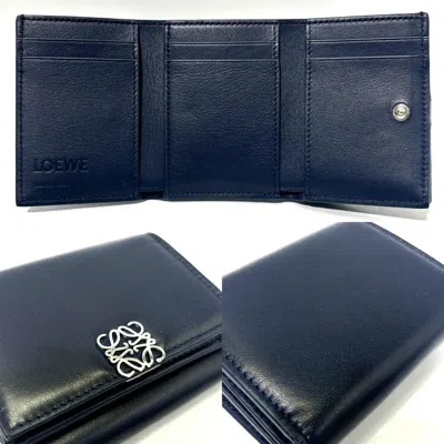 Pre-owned Loewe Navy Leather Wallet (tri-fold) () In Blue