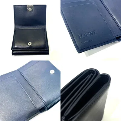 Pre-owned Loewe Navy Leather Wallet (tri-fold) () In Blue