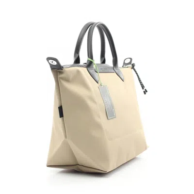 Pre-owned Longchamp Beige Black Canvas Leather Tote Bag ()