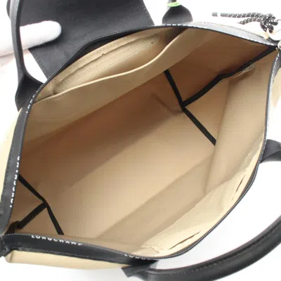 Pre-owned Longchamp Beige Black Canvas Leather Tote Bag ()