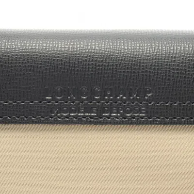Pre-owned Longchamp Beige Black Canvas Leather Tote Bag ()