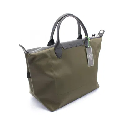 Pre-owned Longchamp Black Khaki Canvas Leather Tote Bag ()