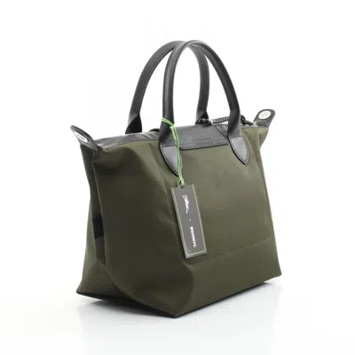 Pre-owned Longchamp Black Khaki Canvas Leather Tote Bag ()