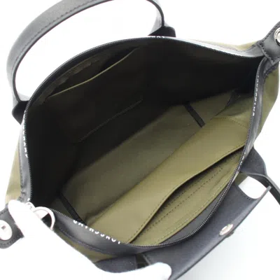 Pre-owned Longchamp Black Khaki Canvas Leather Tote Bag ()