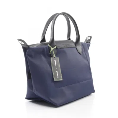 Pre-owned Longchamp Black Navy Canvas Leather Tote Bag ()