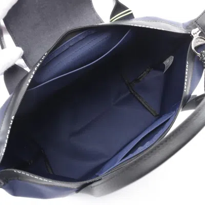 Pre-owned Longchamp Black Navy Canvas Leather Tote Bag ()
