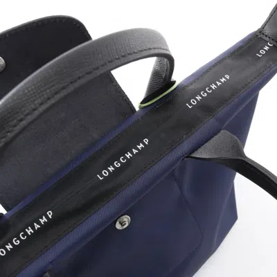 Pre-owned Longchamp Black Navy Canvas Leather Tote Bag ()