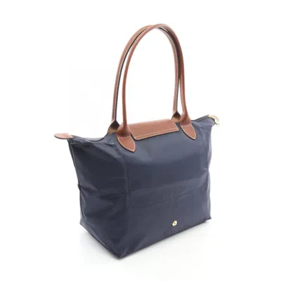 Pre-owned Longchamp Brown Navy Canvas Leather Tote Bag ()