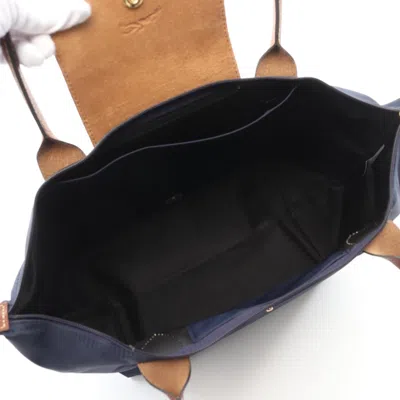 Pre-owned Longchamp Brown Navy Canvas Leather Tote Bag ()