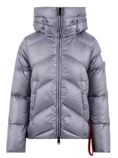 After Label 'helsinki' Gray Hooded Down Jacket With Logo Patch In Tech Fabric Woman
