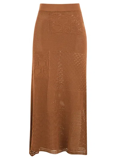 Akep Geometric-pattern Knitted Skirt In Brown