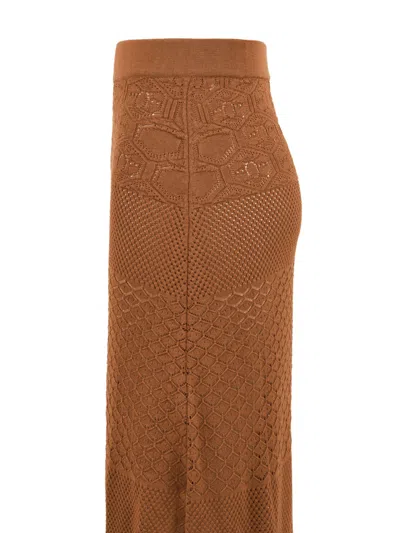 Akep Geometric-pattern Knitted Skirt In Brown