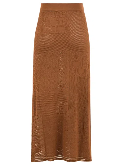Akep Geometric-pattern Knitted Skirt In Brown