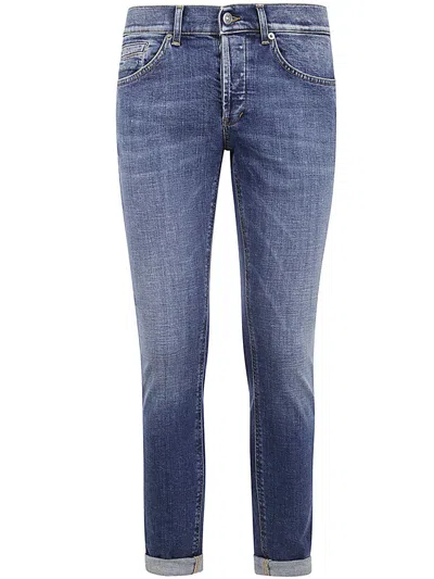 Dondup Organic Stretch Denim Trousers With Rolled Cuffs In Blue