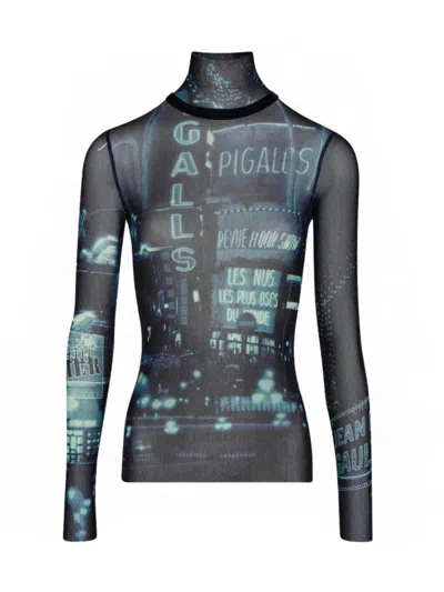 Jean Paul Gaultier Mesh Top Printed Pigalle Longsleeve In Blue