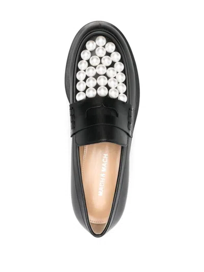 Mach&mach Pearl Embellished Leather Loafers In Black
