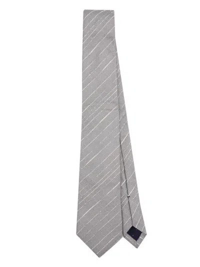 Paul Smith Grey Metallic Textured-stripe Silk Tie In Gray