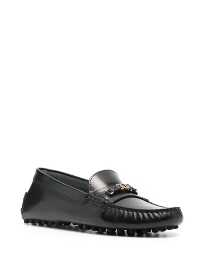 Tod's Loafers With Metallic Hardware And Rubber Sole In Black